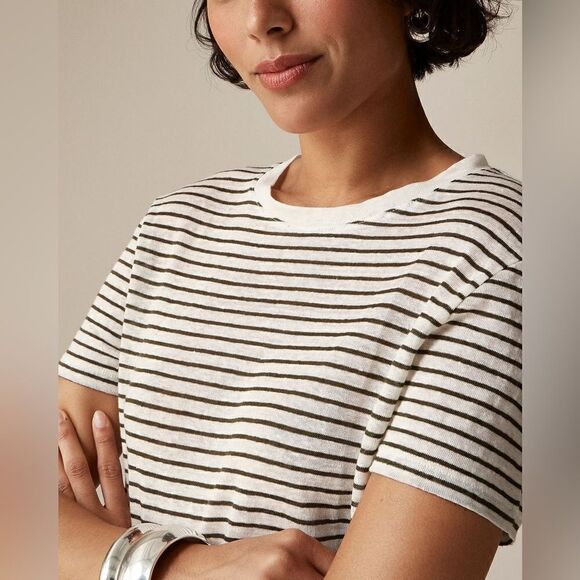NWT J. Crew Relaxed linen T-shirt in stripe - Picture 2 of 9